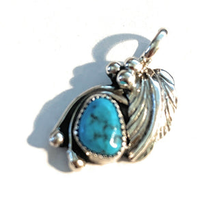 Navajo Kingman Turquoise & Sterling Silver Feather Pendant