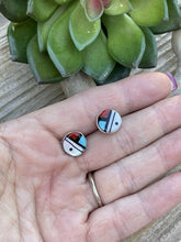 Load image into Gallery viewer, Zuni Sun Face Multi Stone Circle And Sterling Stud Earrings
