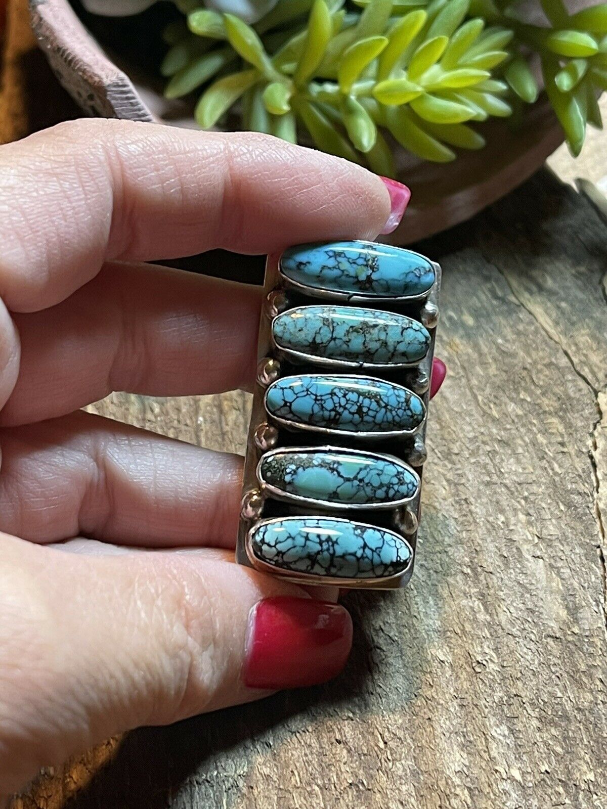 Navajo Blue Oval Turquoise & Sterling Silver Ring Sz 7 Signed