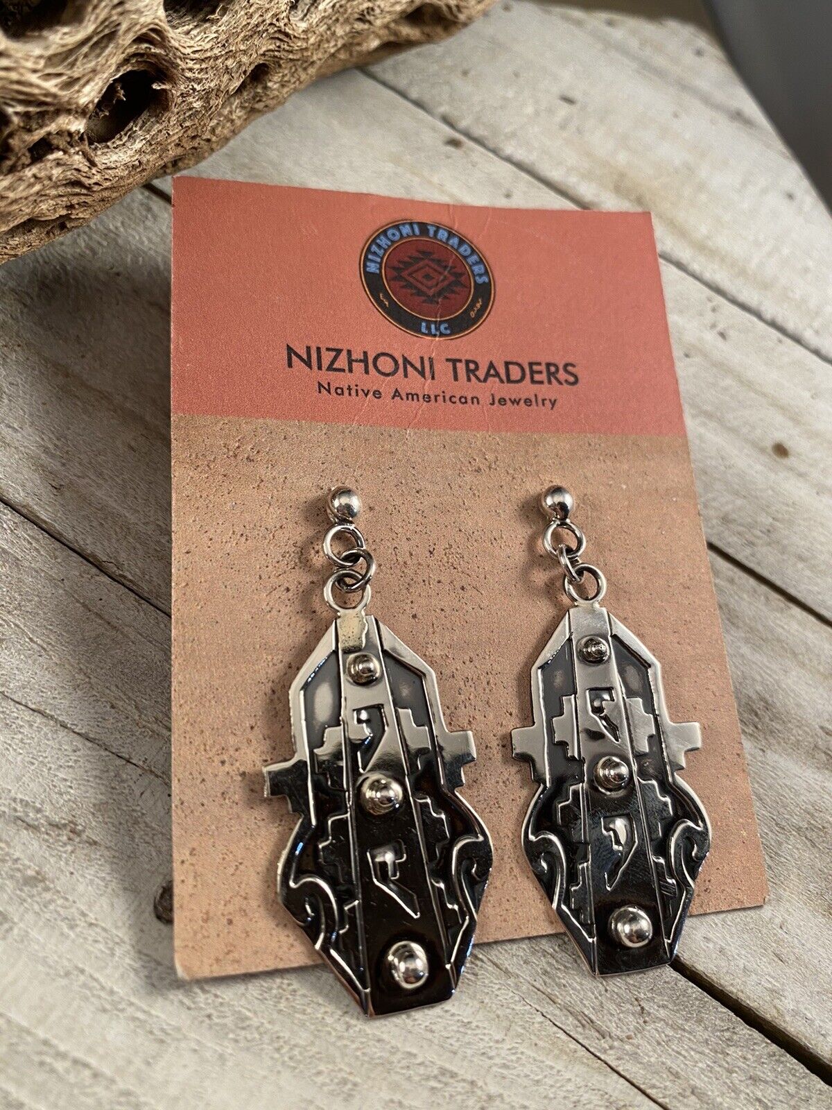 Navajo Hand Stamped Sterling Silver Dangle Earrings Signed