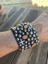 Load image into Gallery viewer, Navajo Sterling Silver &amp; Orange Spiny Cross Bracelet By Chimney Butte Signed