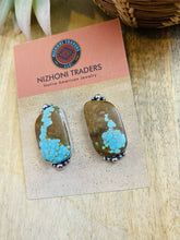 Load image into Gallery viewer, Navajo Number 8 Turquoise &amp; Sterling Silver Post Earrings Signed