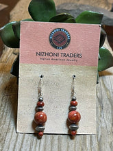 Load image into Gallery viewer, Beautiful Navajo Sterling Silver Apple Coral Triple Ball Bead Dangle Earrings