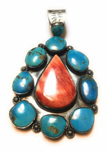 Load image into Gallery viewer, Navajo Sterling Silver Spiny Oyster And Kingman Turquoise Pendant