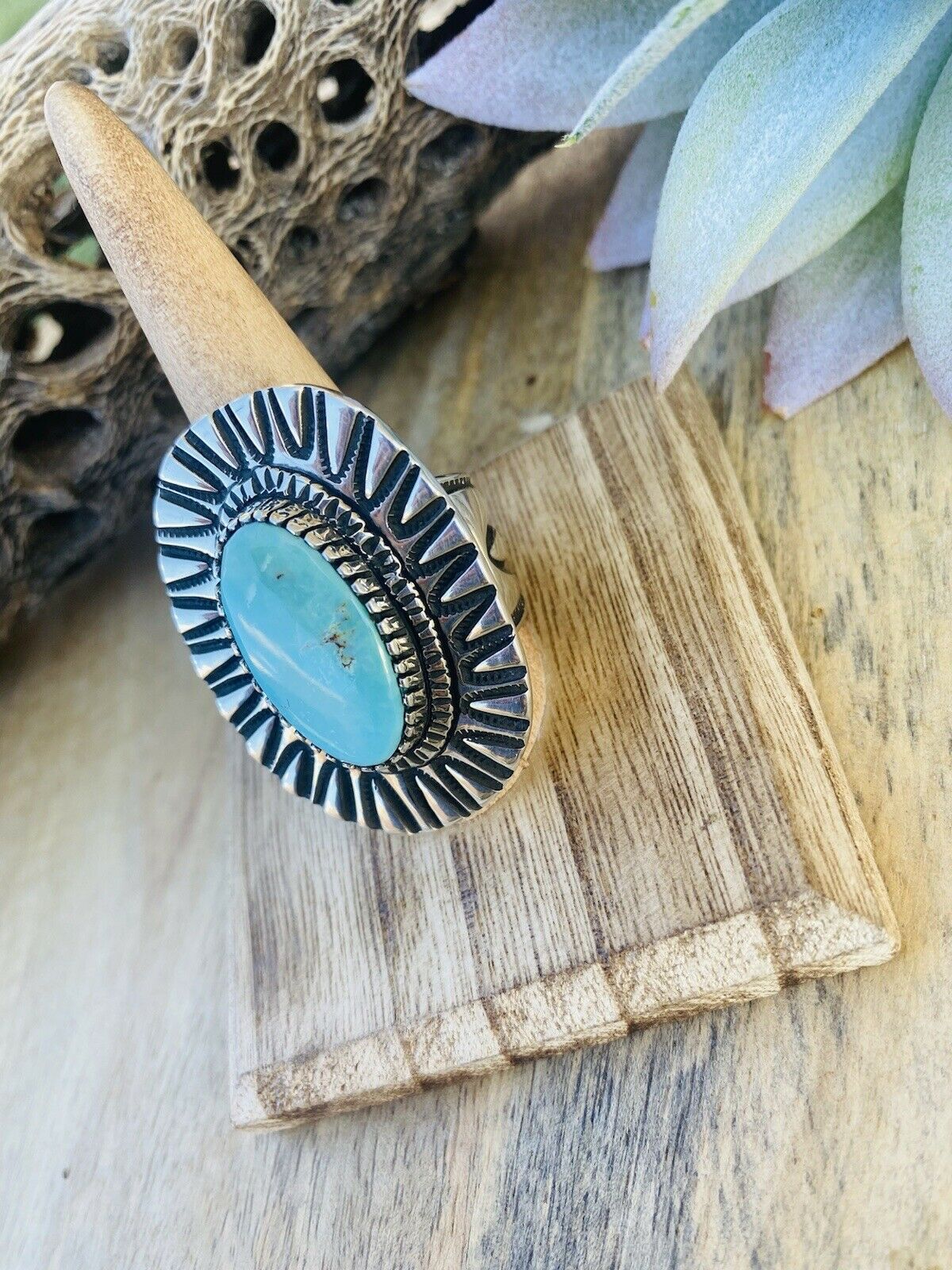 Navajo Royston Turquoise & Sterling Silver Ring Size 10