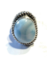 Load image into Gallery viewer, Navajo Larimar Sterling Silver Southwest Rope Style Ring Size 8.5