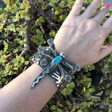 Load image into Gallery viewer, Sterling Turquoise Navajo Dragonfly Bracelet Cuff By Alex Sanchez