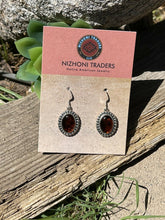 Load image into Gallery viewer, Navajo Sterling Silver and Bead Dot Style Amber Dangle Earrings