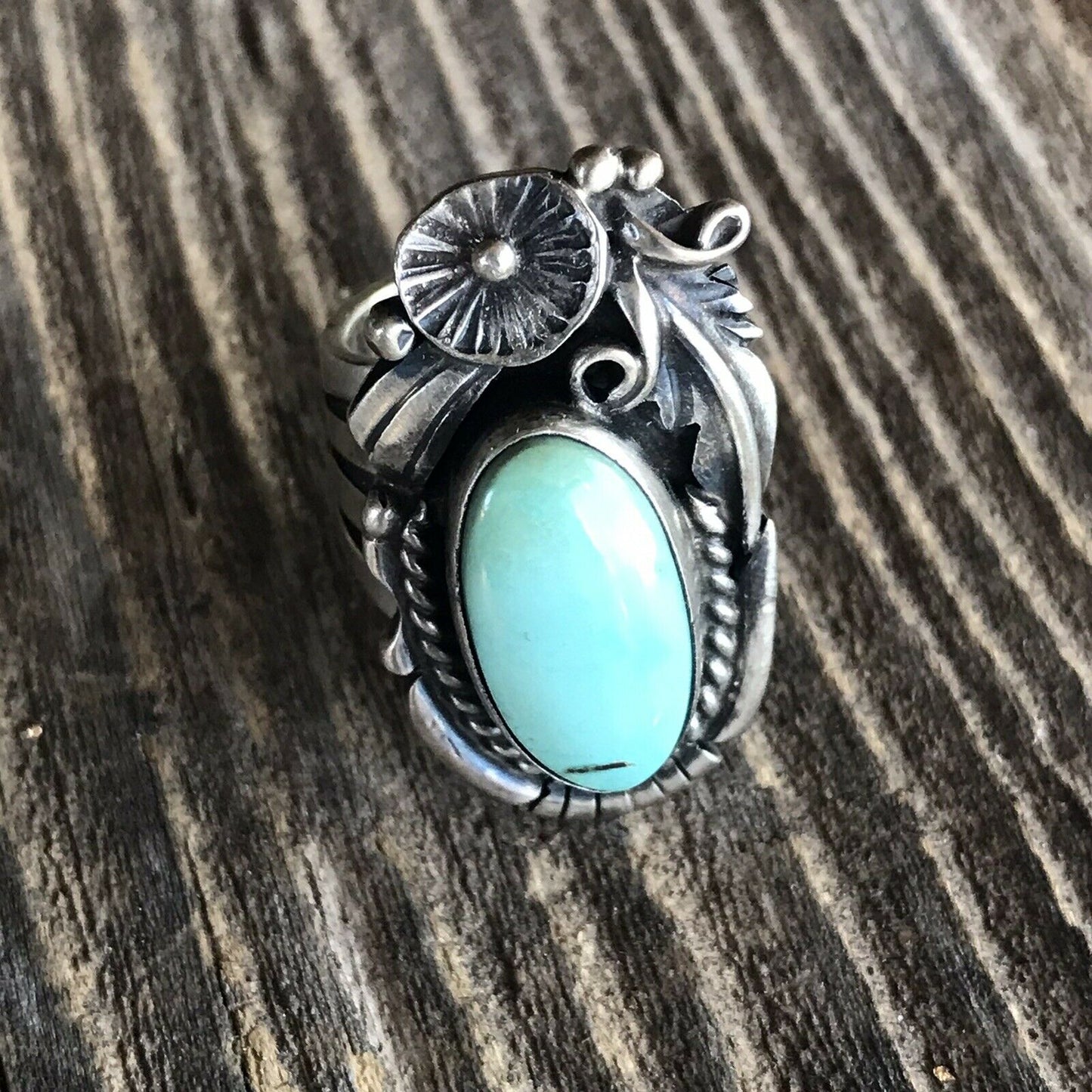 Navajo Royston Turquoise & Sterling Silver Ring Size 5. By Artist R. H