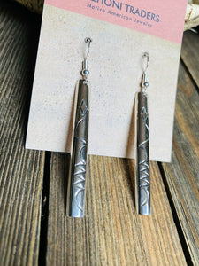 Navajo Sterling Silver Walking Stick Dangle Earrings