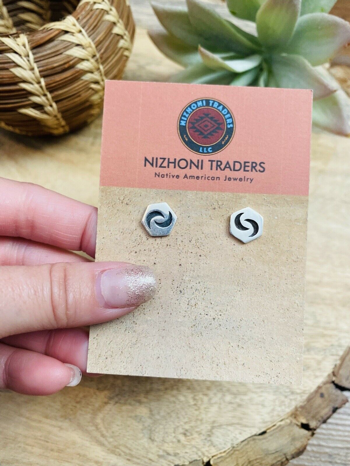 Hopi Overlaid Sterling Silver Moon Stud Earrings