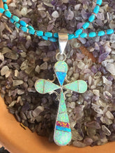 Load image into Gallery viewer, Navajo Multi Stone And Sterling Silver Two Sided Inlay Cross Pendant