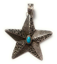 Load image into Gallery viewer, Navajo Turquoise &amp; Sterling Silver Tufa Cast Star Pendant