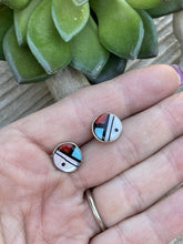 Load image into Gallery viewer, Zuni Sun Face Multi Stone Circle And Sterling Stud Earrings