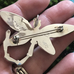 Zuni Sterling Silver & Multi Stone Dragonfly Pendant Pin
