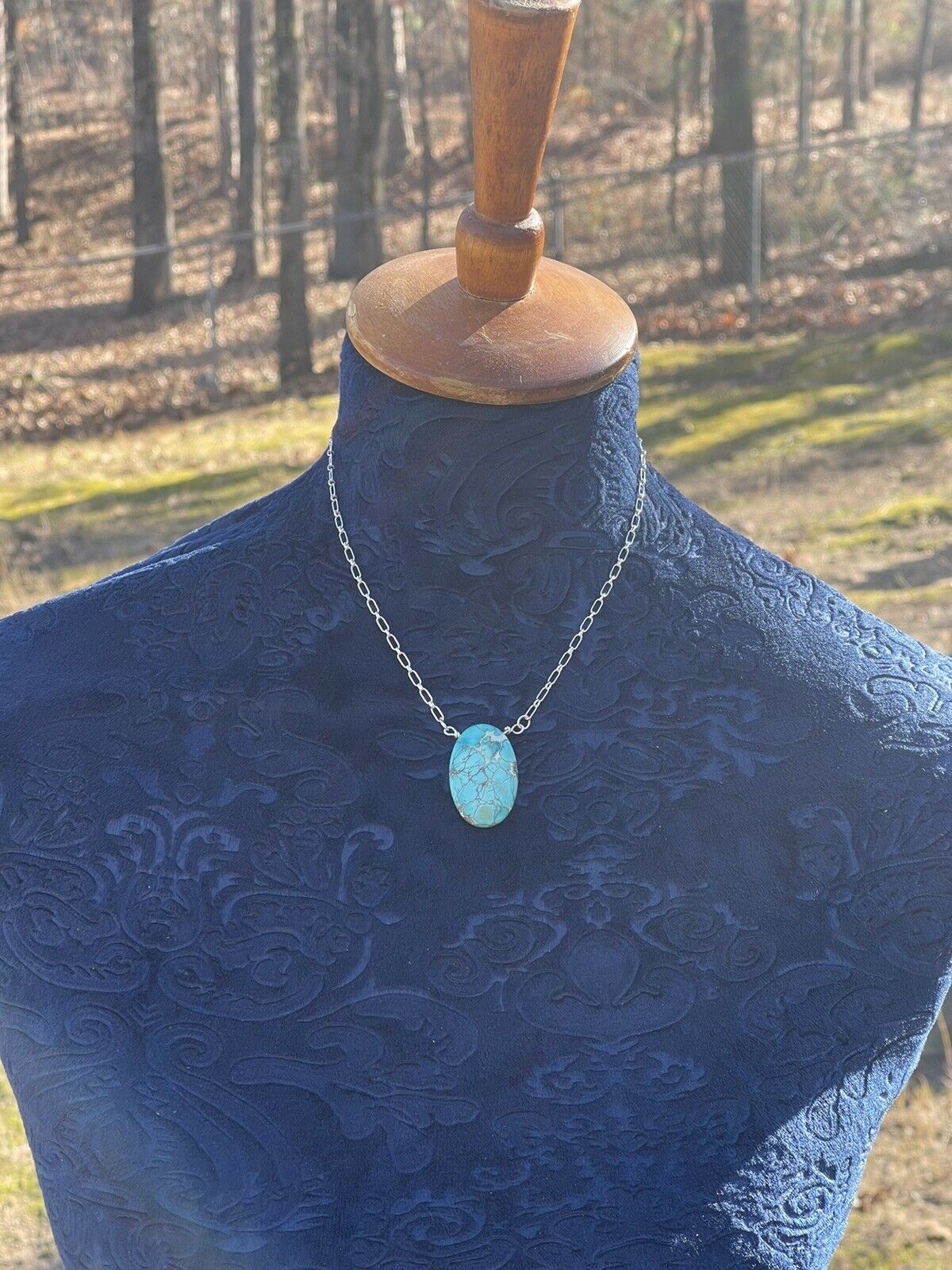 Navajo Kingman Turquoise & Sterling Silver Oval Necklace