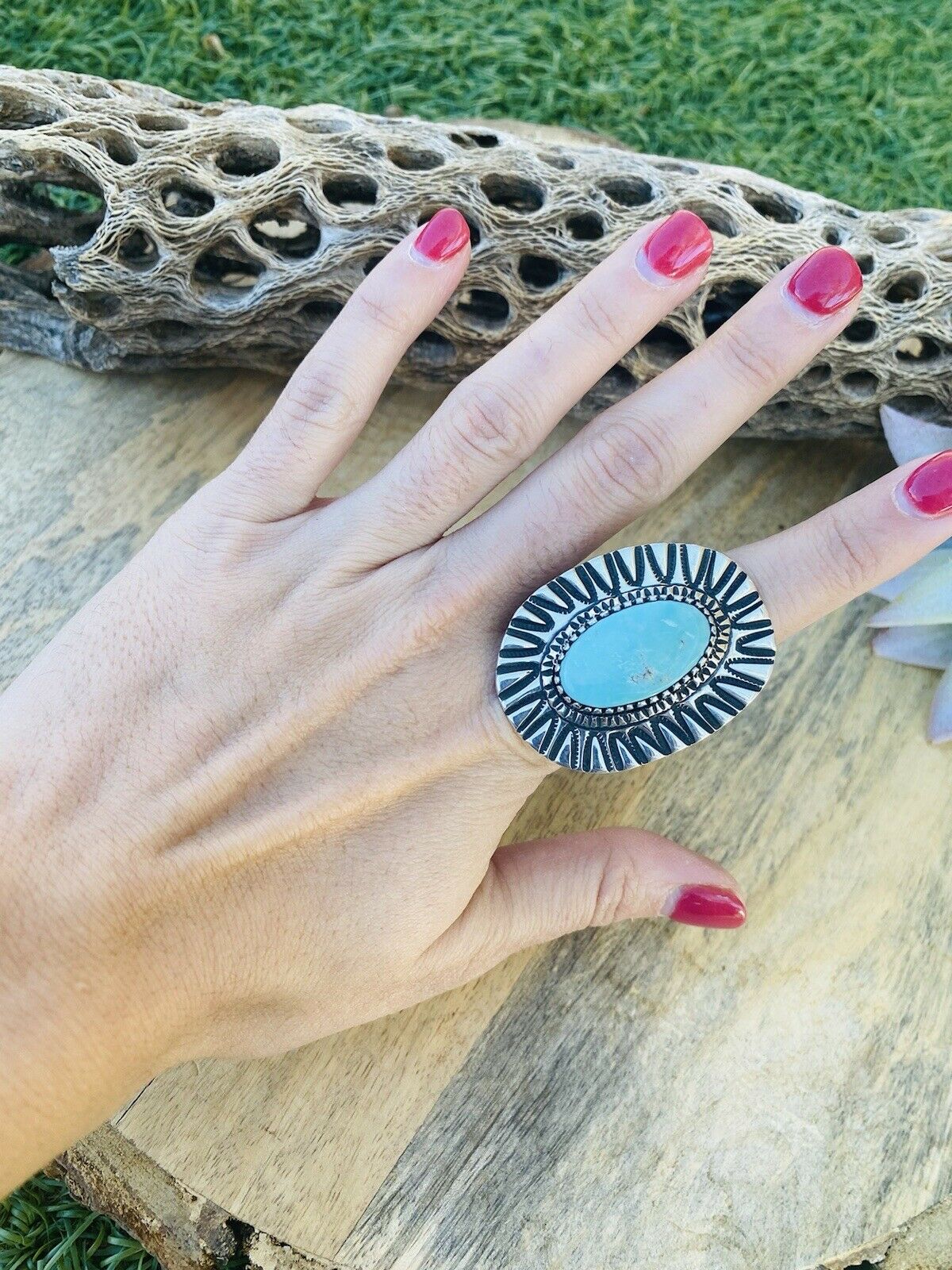 Navajo Royston Turquoise & Sterling Silver Ring Size 10