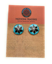 Load image into Gallery viewer, Zuni Sterling Silver, Onyx Turquoise Inlay Stud Earrings