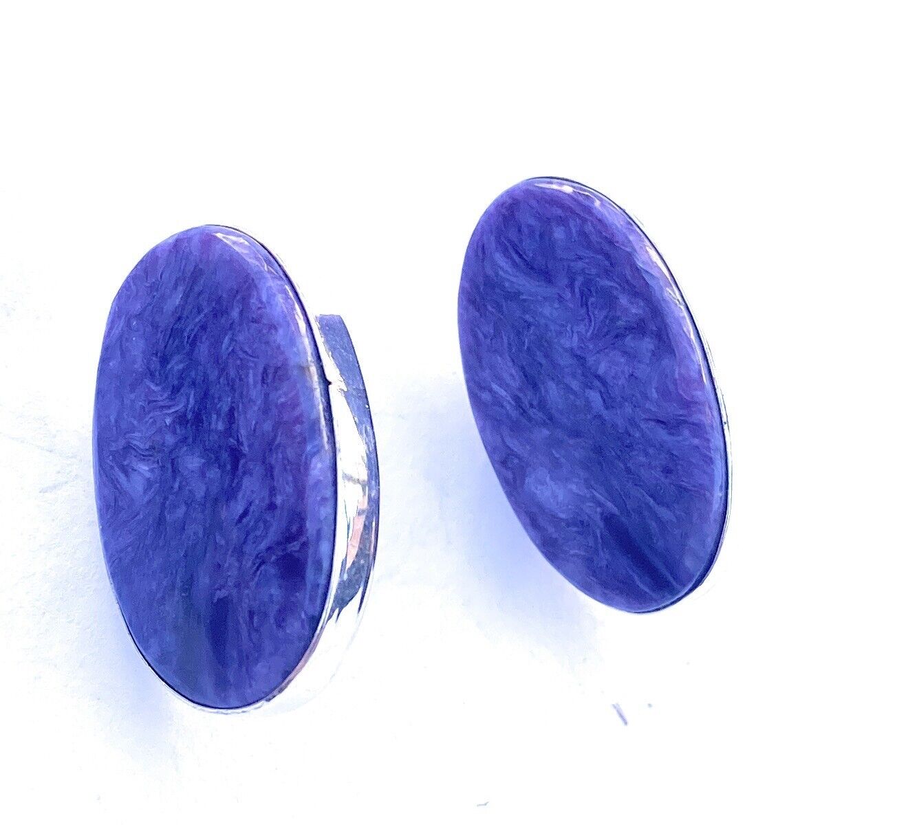 Navajo Sterling Silver And Purple Charoite Stud Earrings