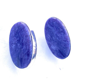 Navajo Sterling Silver And Charoite Stud Earrings