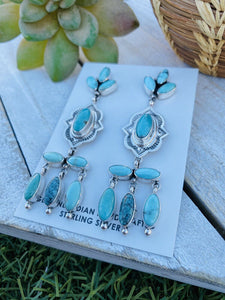 Navajo Sterling Silver & Turquoise Dangle Earrings Signed