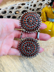 Vintage Zuni Sterling Silver & Coral Pin/ Pendant Signed