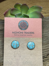 Load image into Gallery viewer, Navajo Sterling Silver &amp; Turquoise Inlay Circle Post Earrings Signed K