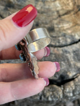Load image into Gallery viewer, Navajo 3 Stone Turquoise &amp; Sterling Silver Concho Ring Adjustable Signed L.Tahe