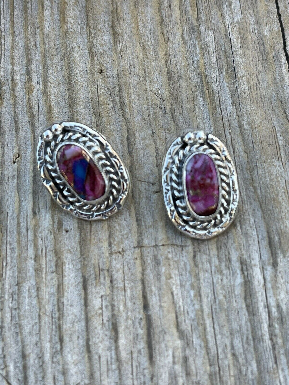 Navajo Pink Dream Mojave & Sterling Silver oval Stud Earrings