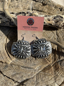 Navajo Sterling Silver Hand Stamped Cross Dangle Earrings Signed L. Tahe