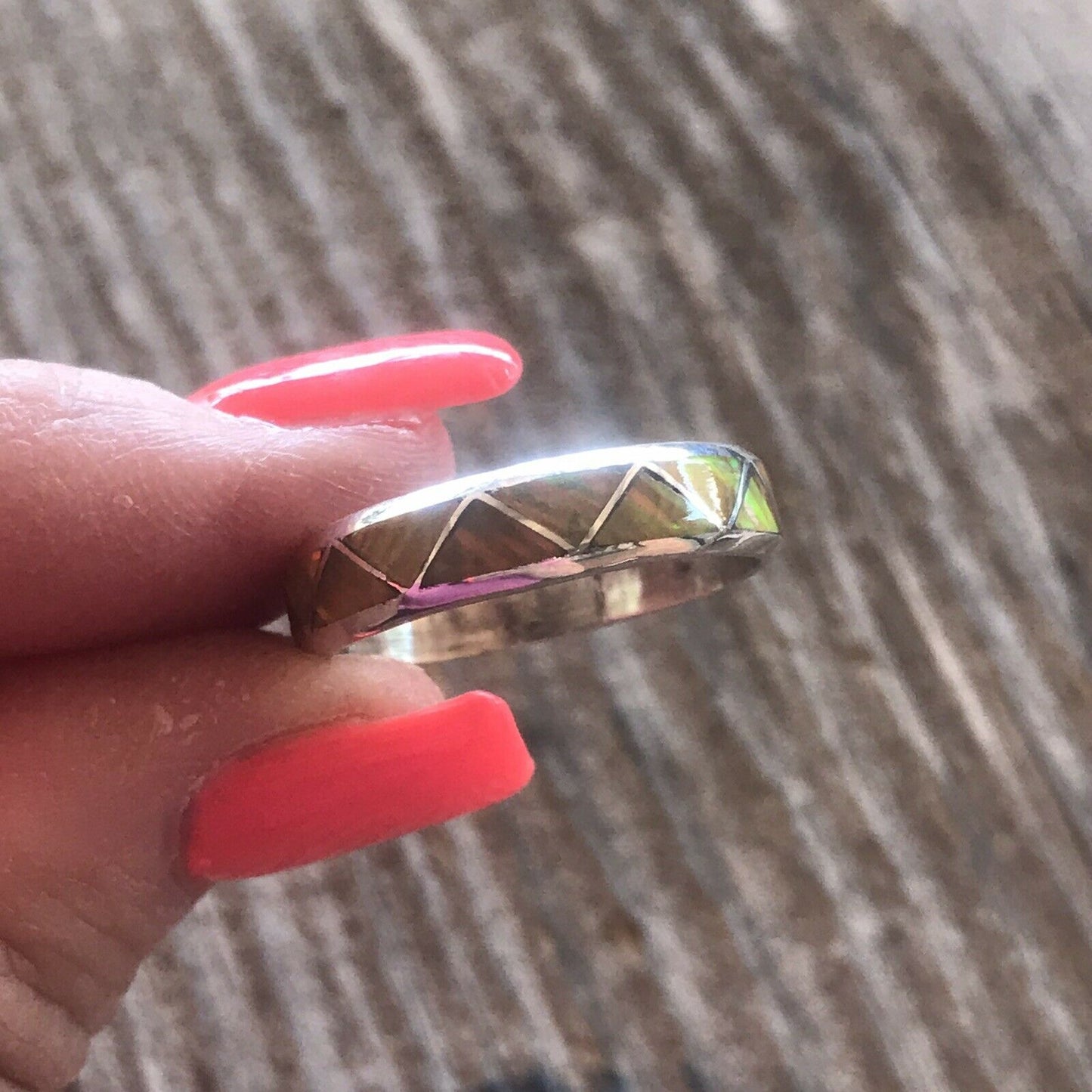 Zuni Sterling Silver Yellow Opal Band Ring