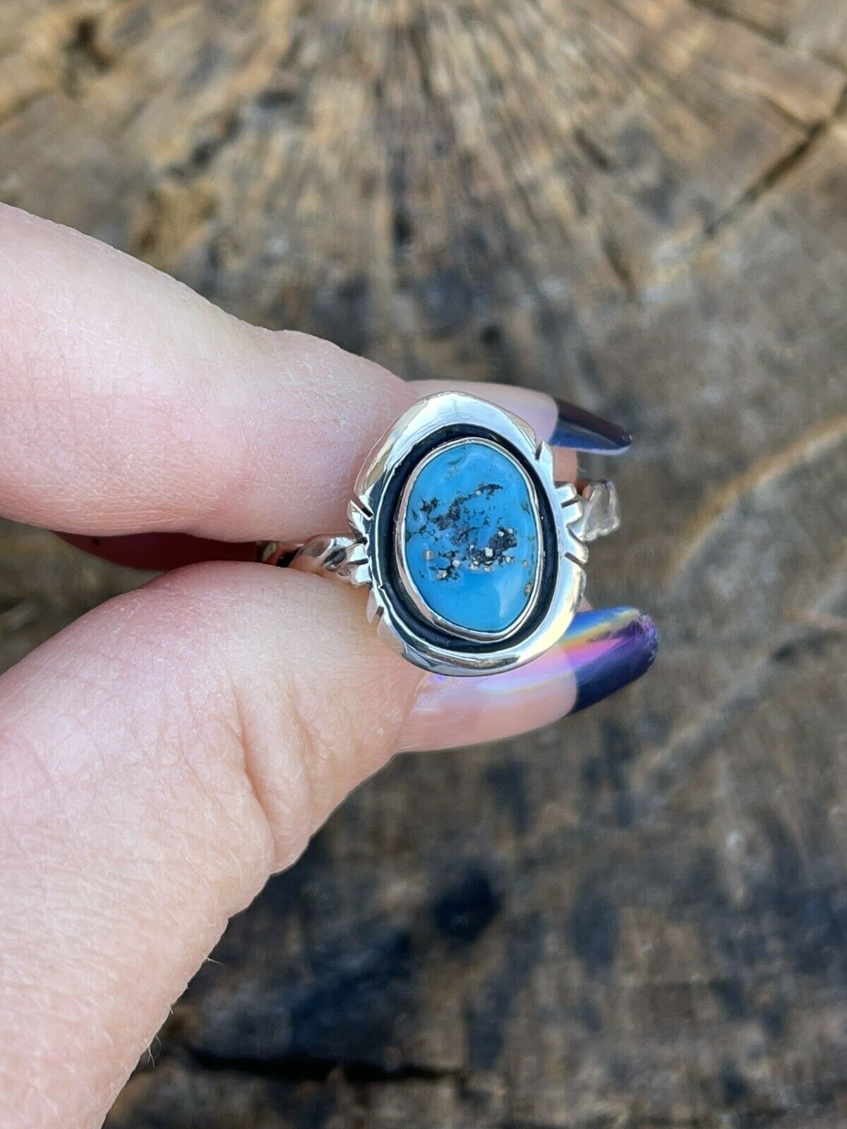 Navajo Sterling Silver Kingman Turquoise Rope Ring