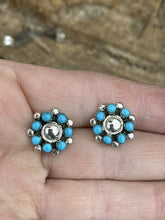 Load image into Gallery viewer, Navajo Sterling Silver And Turquoise Cluster Stud Earrings