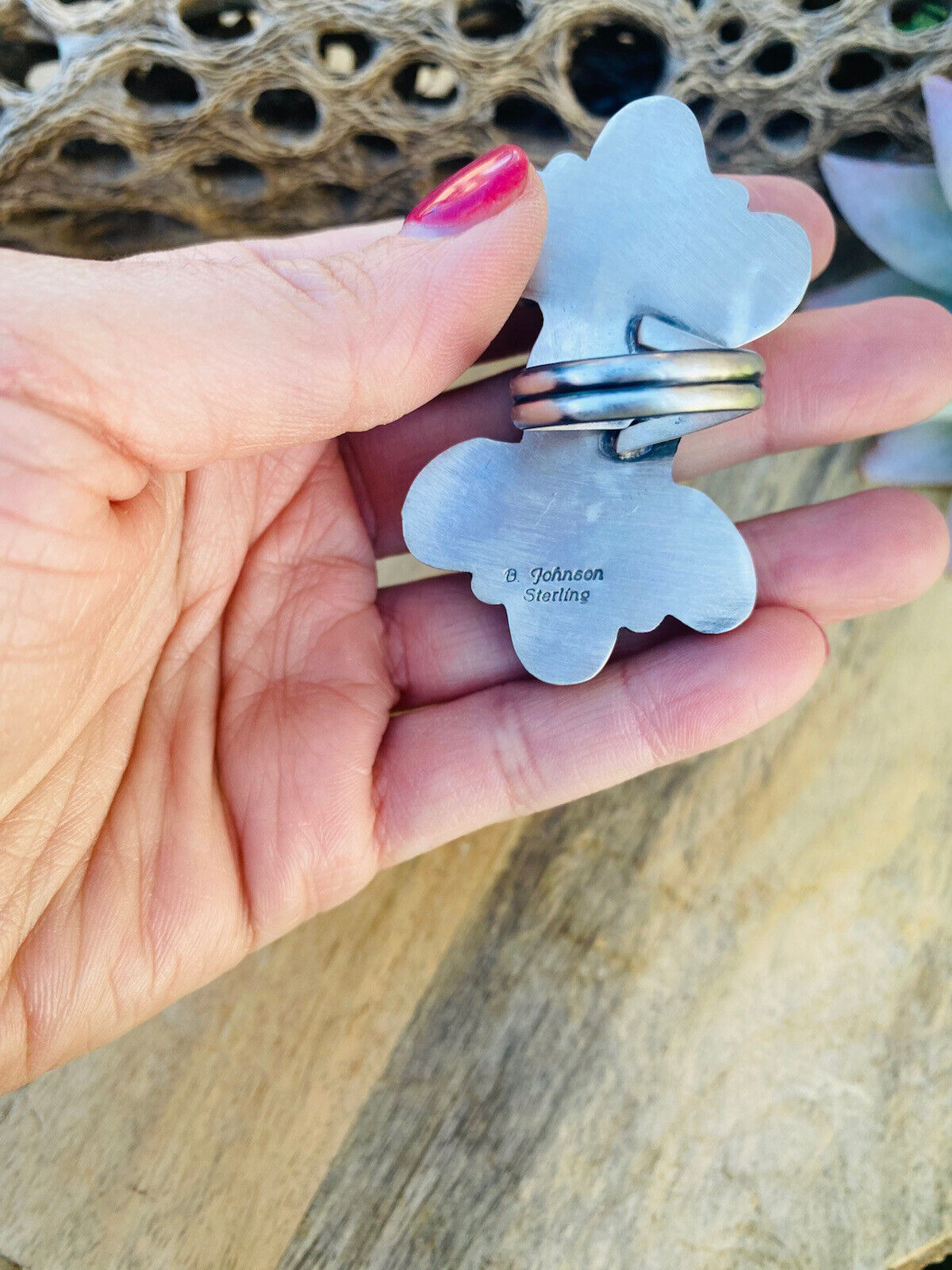 Navajo Carico Lake Turquoise & Sterling Silver Cluster Adjustable Ring