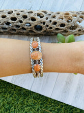 Load image into Gallery viewer, Navajo Sterling Silver &amp; Apple Coral Cuff Bracelet Signed