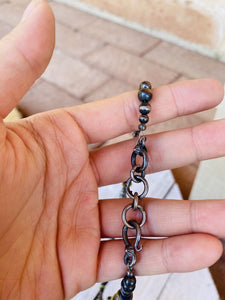 Navajo Lapis, Gaspeite And Sterling Silver Navajo Pearl Beaded Necklace