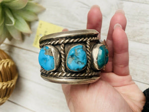 Old Pawn Vintage Navajo Kingman Turquoise & Sterling Silver Watch Cuff