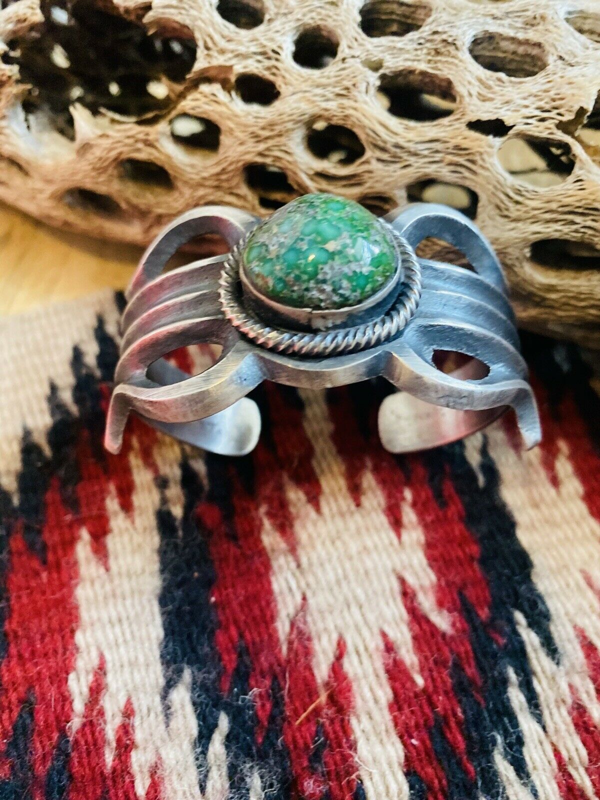 Navajo Sterling Silver & Sonoran Gold Turquoise Cuff Bracelet