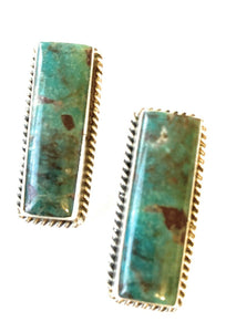 Navajo Sterling & Turquoise Rectangle Post Earrings Signed J. Frank