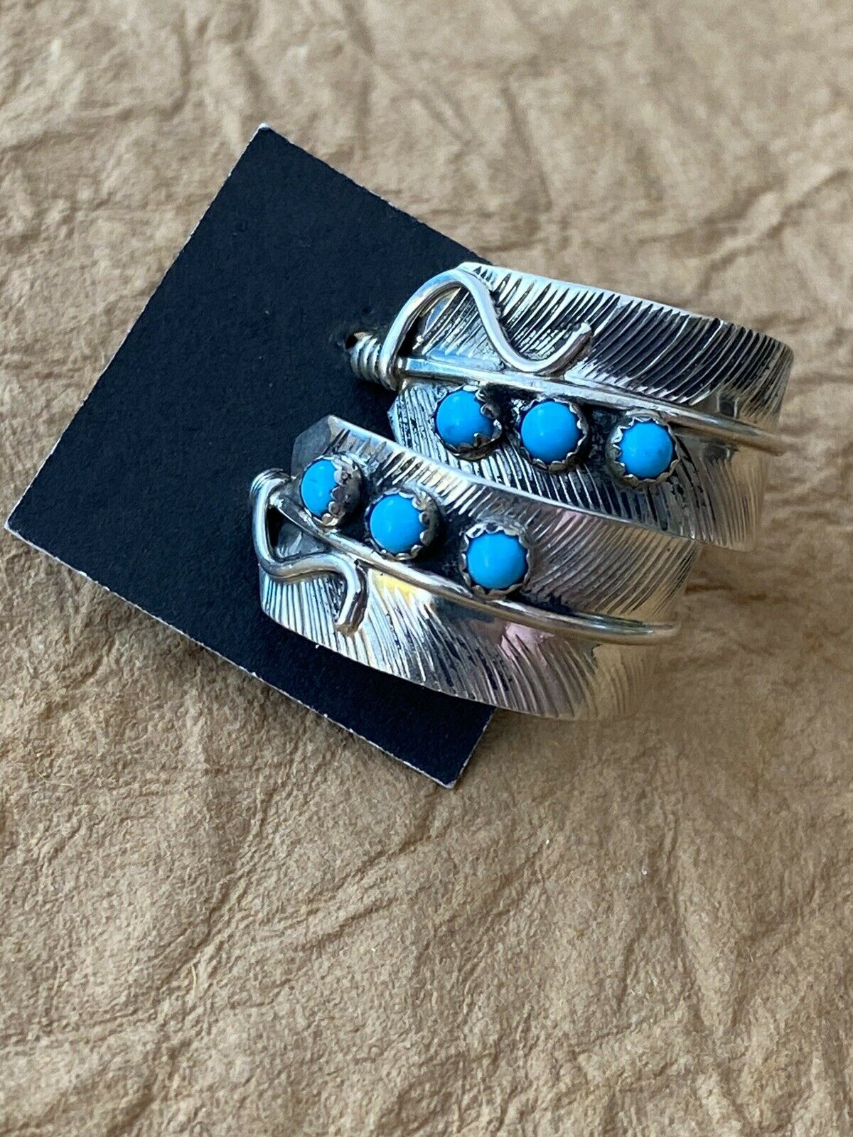 Navajo Sterling Silver & Turquoise Feather Hoop Earrings