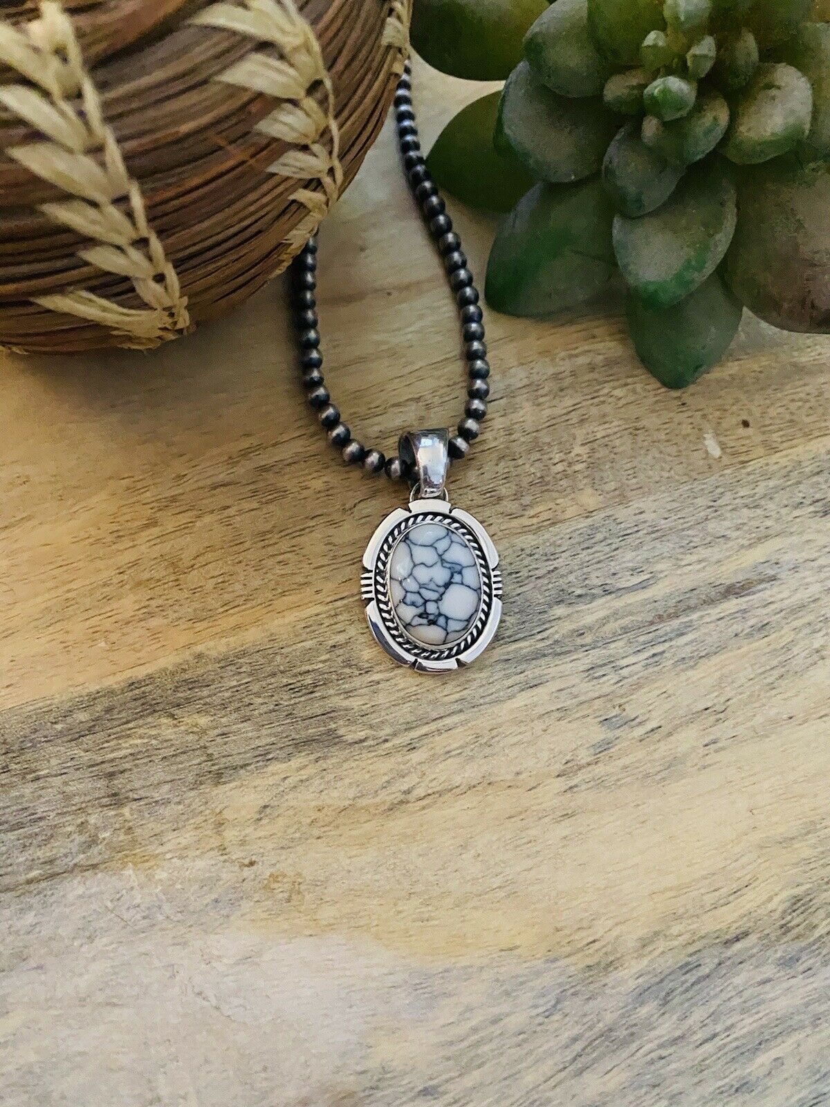 Navajo Sterling Silver & White Gibbsite Pendant