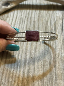 Navajo Square Purple Spiny Sterling Silver Bracelet Rope Style Cuff