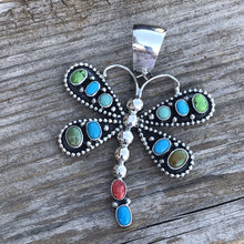Load image into Gallery viewer, Beautiful Navajo Sterling Silver Multi Stone Dragonfly Pendant Paul Livingston