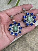 Load image into Gallery viewer, Navajo Sterling Silver Lapis &amp; Turquoise Stone Cluster Dangle Earrings B. Lee