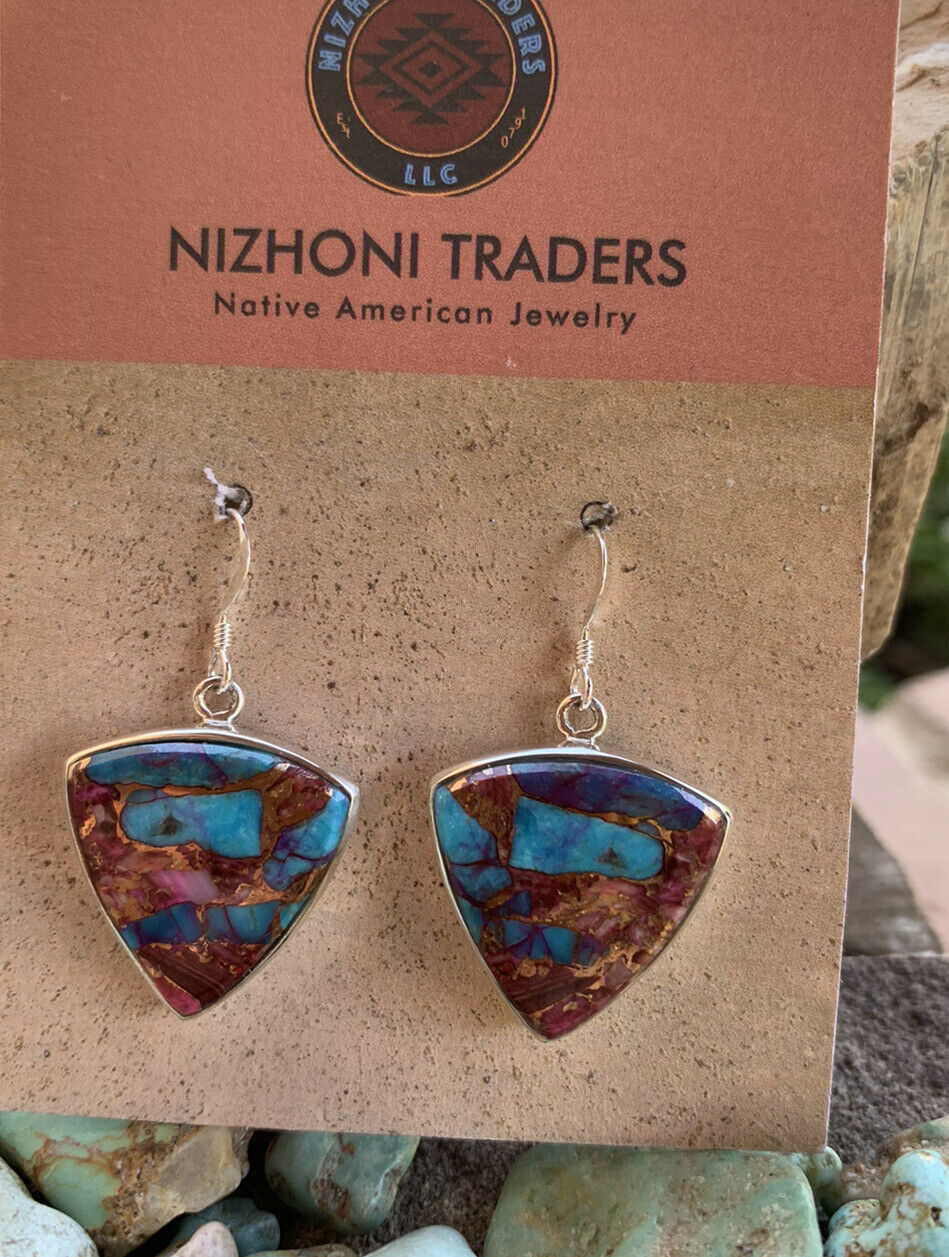 Navajo Pink Dream Mohave & Sterling Silver Slice of Pie Dangle Earrings