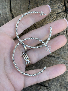Navajo Southwest Sterling Silver 1 1/2 Inch Diameter Hoop Earrings