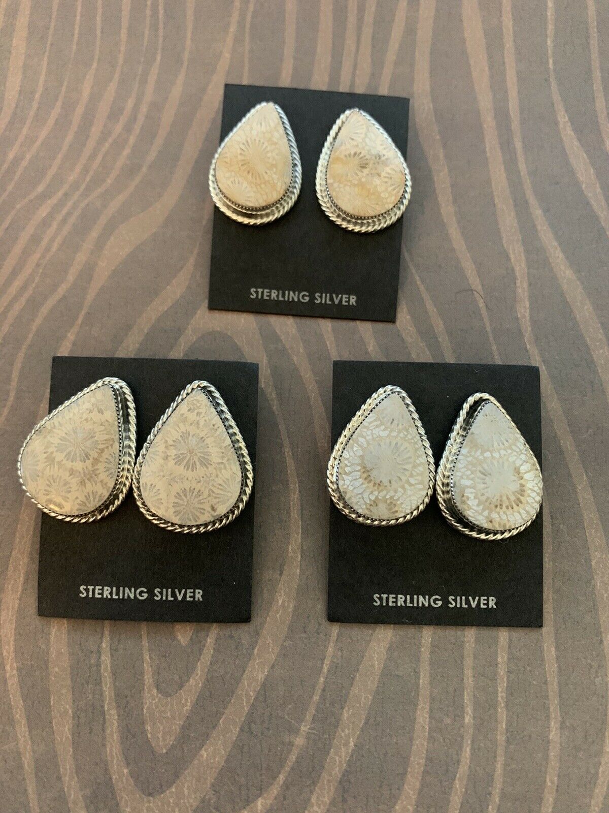 Navajo Fossilized Coral & Sterling Silver Jumbo Tear Drop Studs