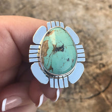 Load image into Gallery viewer, Royston Turquoise &amp; Sterling Silver Navajo Ring Size 8 Stamped Sterling