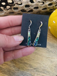 Navajo Natural Opal And Sterling Silver Inlay Dangle Earrings