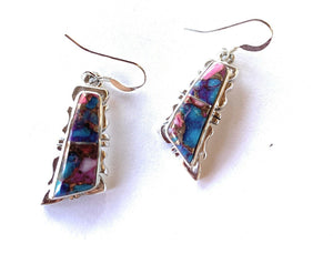 Navajo Pink Dream Mohave  Sterling Silver Wavy Dangle Earrings